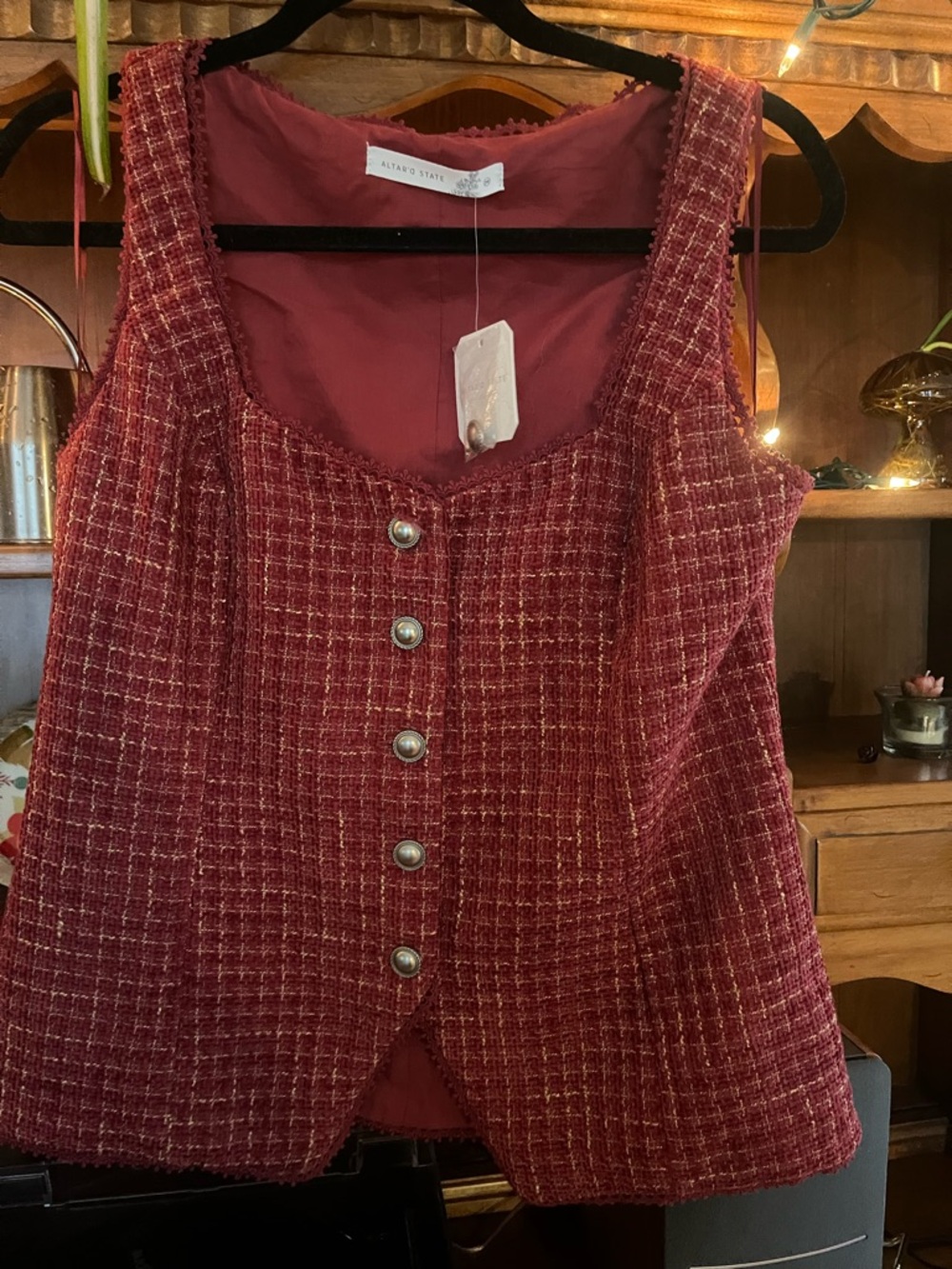 Altar'd State Red Tweed Square-Neck Tank - Picture 2 of 6